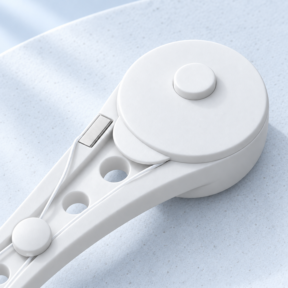 Close detail of the built in floss cutter