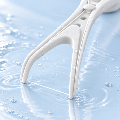 White Flossy fork in a light blue studio